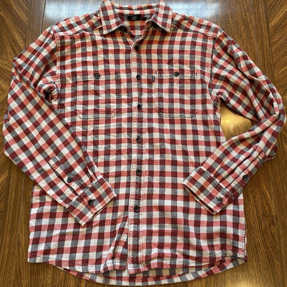 KAVU Red Flannel Plaid Cotton Long Sleeve Men's Shirt Medium